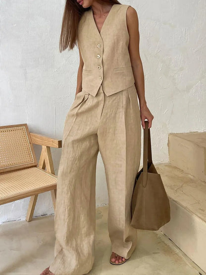 Casual Women's Linen Cotton Pants Suit