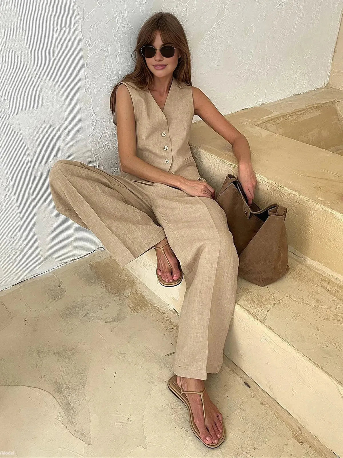 Casual Women's Linen Cotton Pants Suit