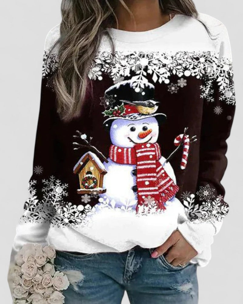 Cozy Holiday Snowman Long Sleeve Winter Sweatshirt - OutfitLondon