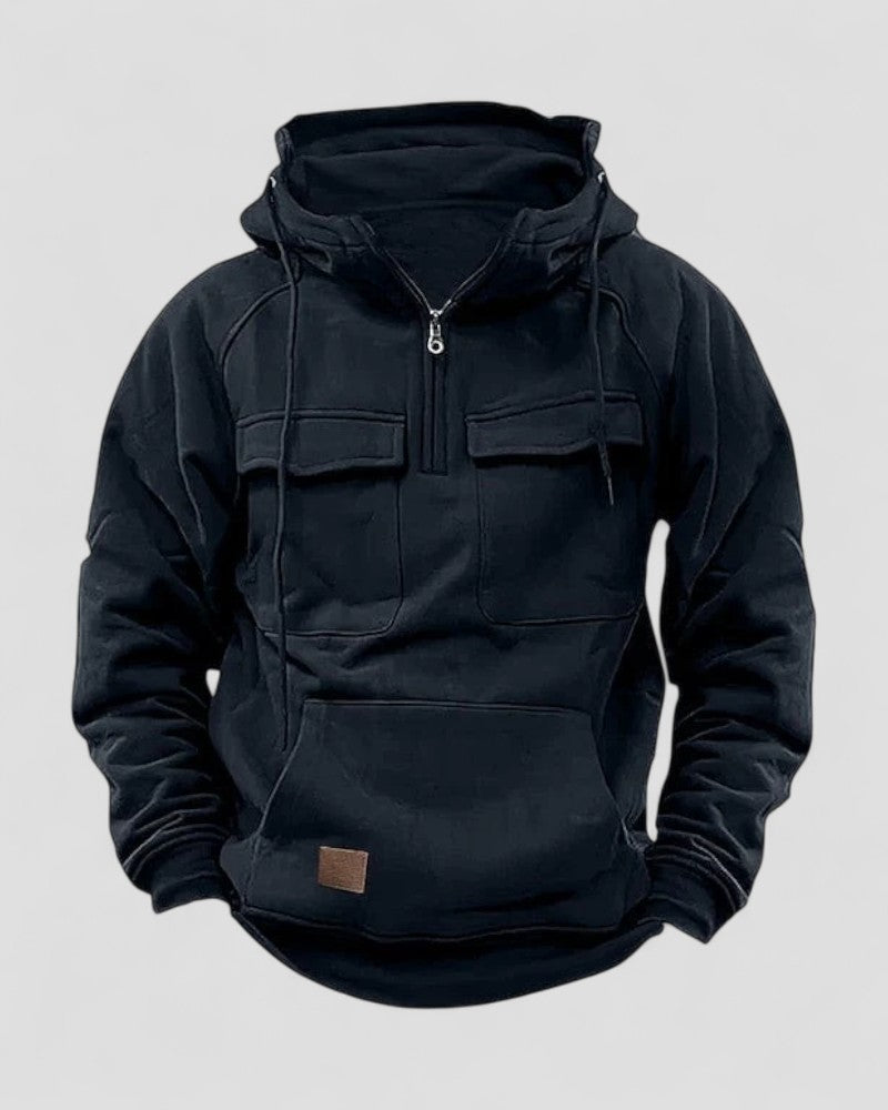 Warm Fleece Lined Mens Half Zip Hooded Jacket - OutfitLondon