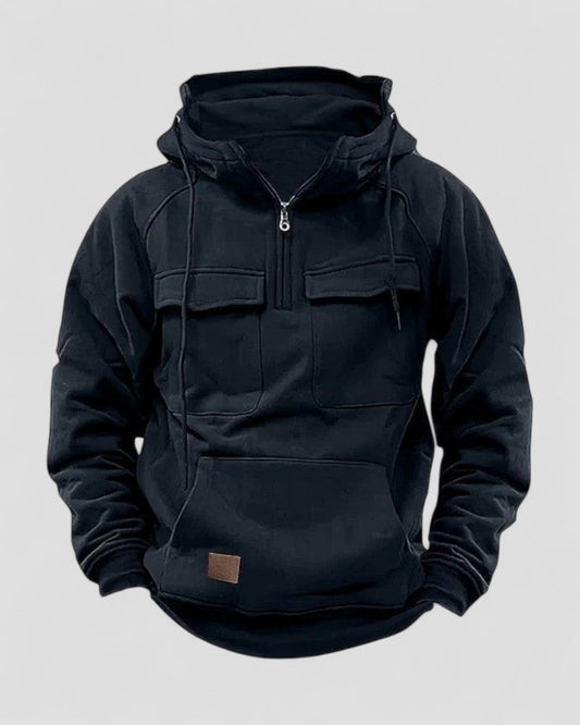Warm Fleece Lined Mens Half Zip Hooded Jacket - OutfitLondon