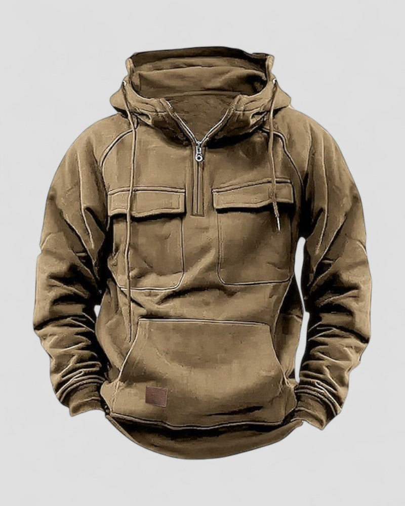 Warm Fleece Lined Mens Half Zip Hooded Jacket