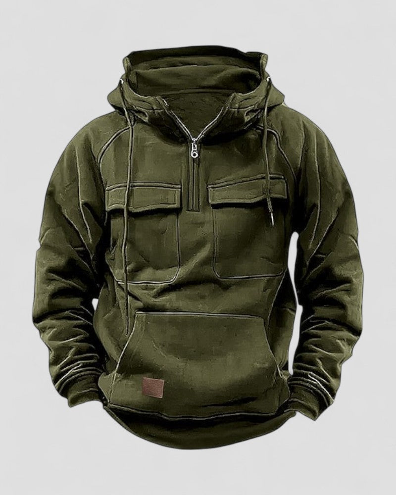 Warm Fleece Lined Mens Half Zip Hooded Jacket