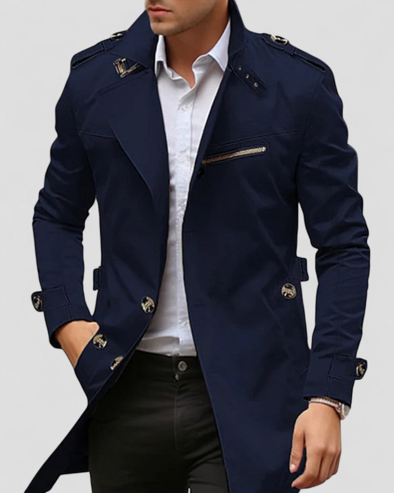 Men's Classic Long Button Trench Coat