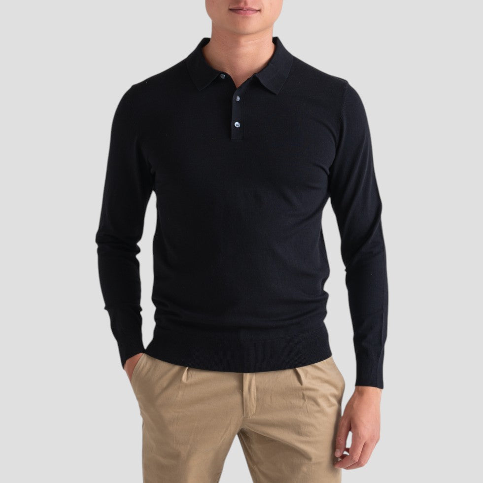 Classic Mens Casual Long Sleeve Polo Top