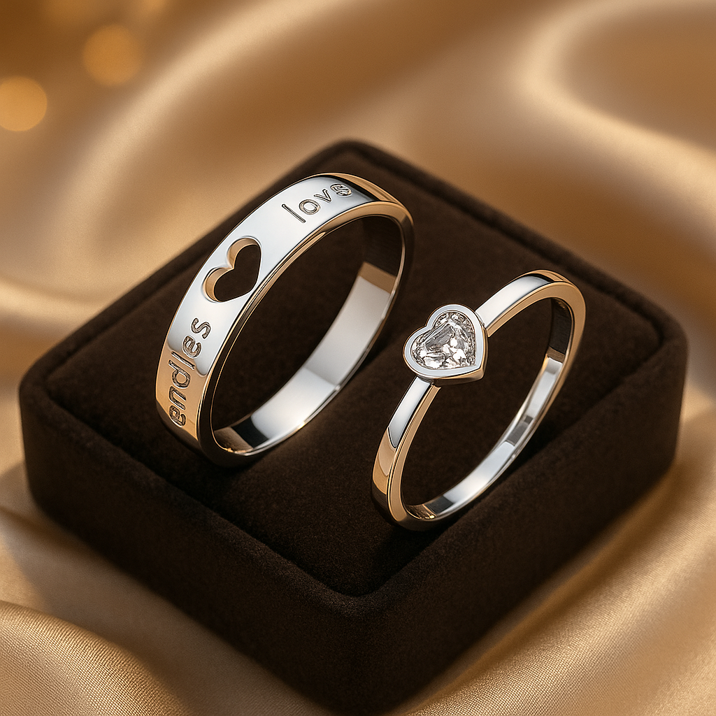 Couples Heart Shaped Ring Set for Men Women - OutfitLondon
