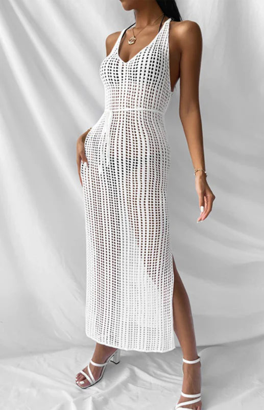 Cover Up | Qazira Hollow Knit Backless Maxi Dress