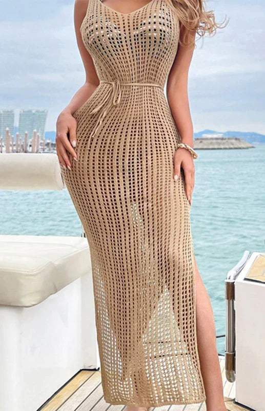 Relaxed Fit Open Back Maxi Knit Dress - OutfitLondon