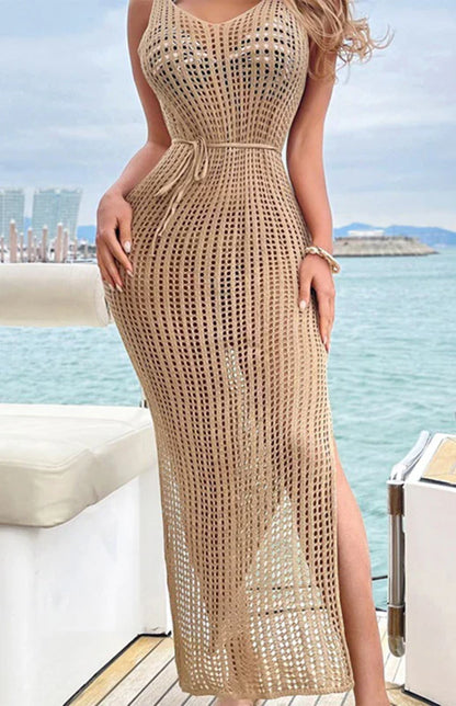 Relaxed Fit Open Back Maxi Knit Dress - OutfitLondon