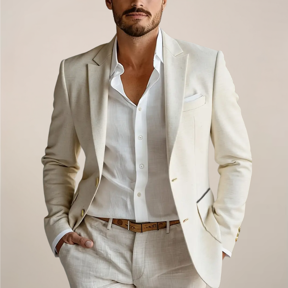 Slim Fit Linen Mix 2 Piece Suit – No Jacket - OutfitLondon