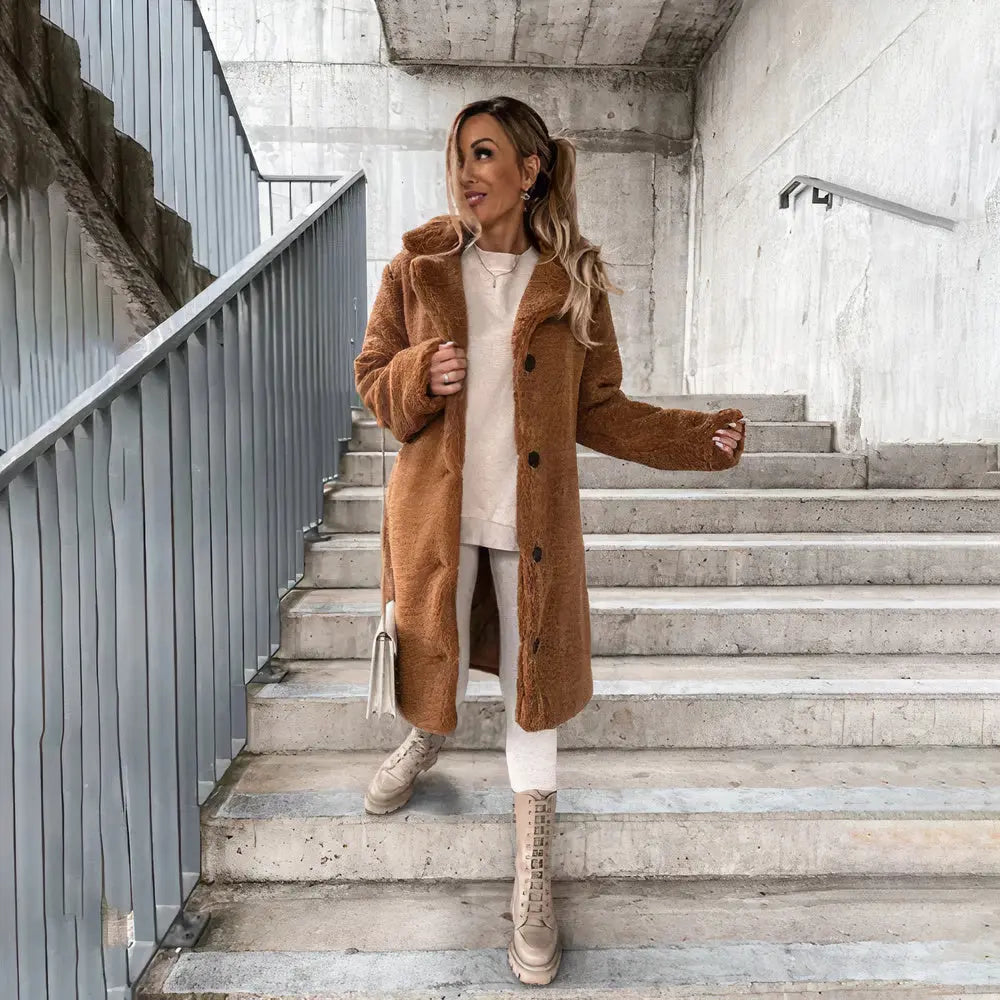 Women's Plush Open-Front Winter Coat