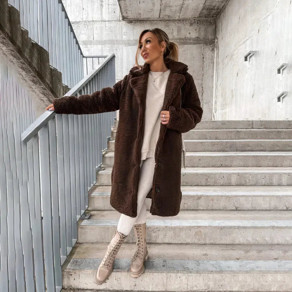 Women's Plush Open-Front Winter Coat