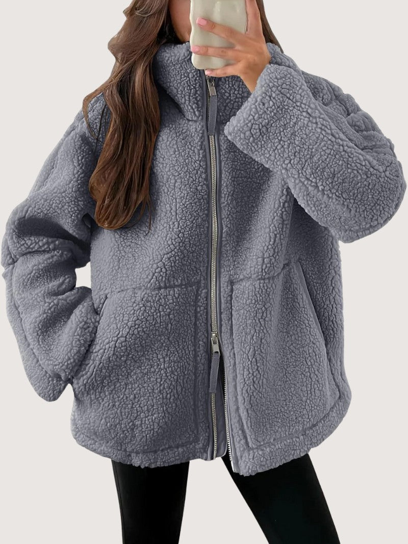 Ladies Large Cozy Fleece Coat - OutfitLondon