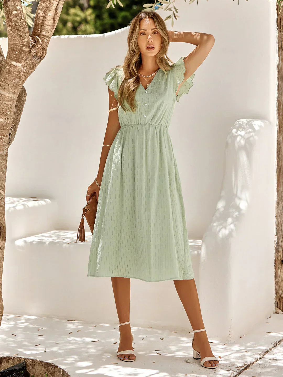 Floral V-Neck Ruffle Midi Dress