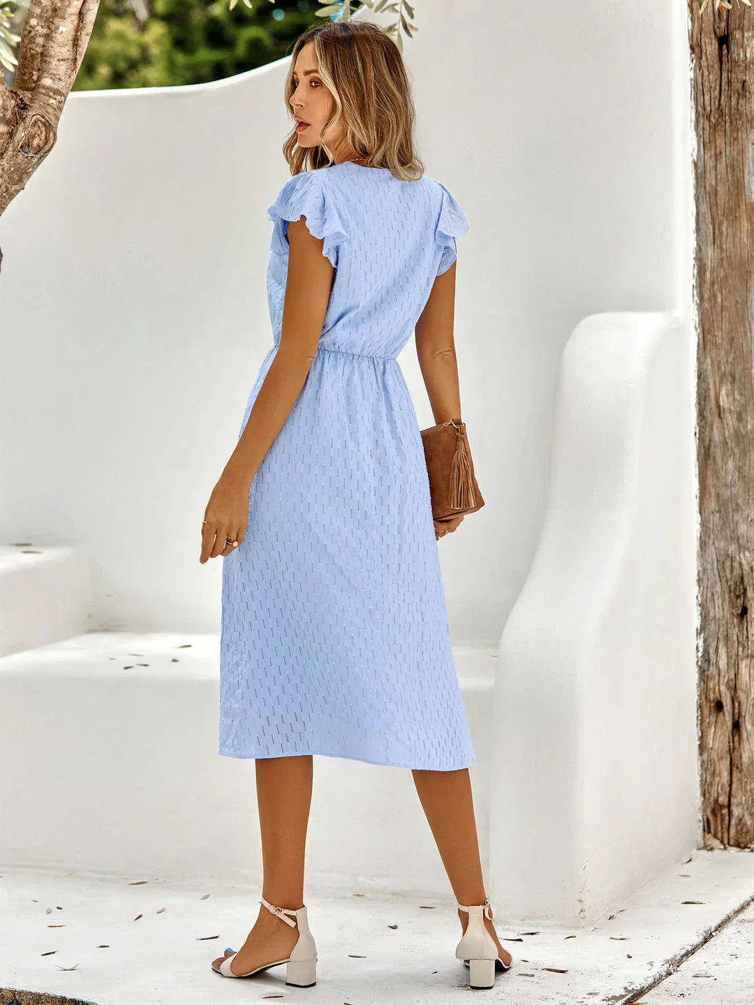 Floral V-Neck Ruffle Midi Dress
