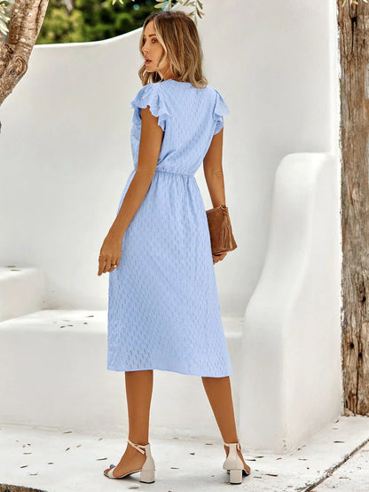 Floral V-Neck Ruffle Midi Dress