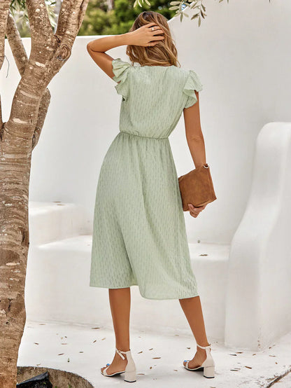Floral V-Neck Ruffle Midi Dress