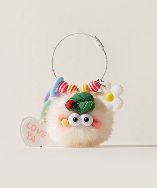 Beige Plush Keychain Soft Fur Charm - OutfitLondon