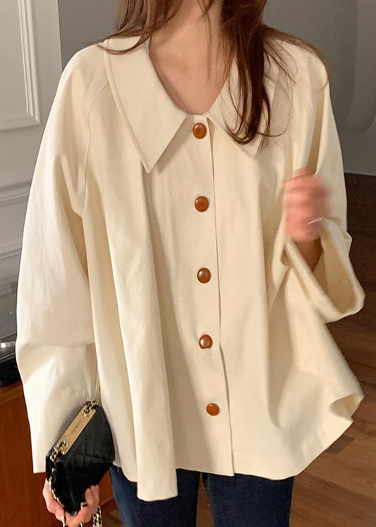 Women's Beige Cotton Peter Pan Collar Shirt - OutfitLondon
