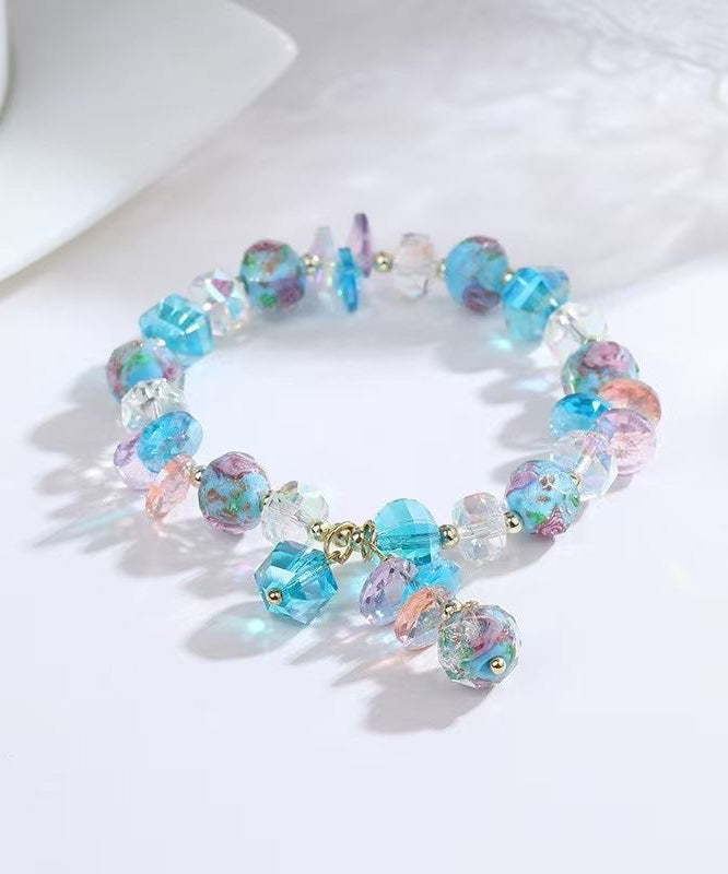 Women's Crystal Heart Charm Bracelet Delicate Blue Alloy 19cm - OutfitLondon