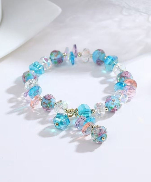 Women's Crystal Heart Charm Bracelet Delicate Blue Alloy 19cm - OutfitLondon