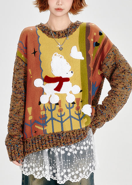 Women's Chunky Knit Sweater Brown Oversized - OutfitLondon