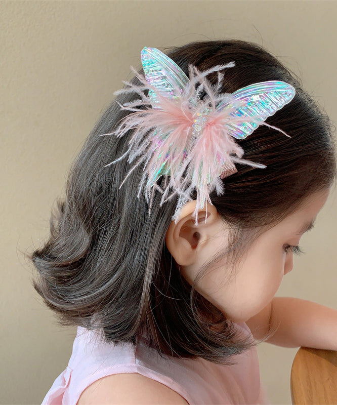 Girls Pink Acrylic Hair Clip Butterfly Accent - OutfitLondon