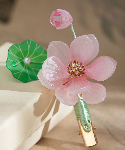 Women's Pink Hairpin Pearl Pom Pom Alloy Finish - OutfitLondon