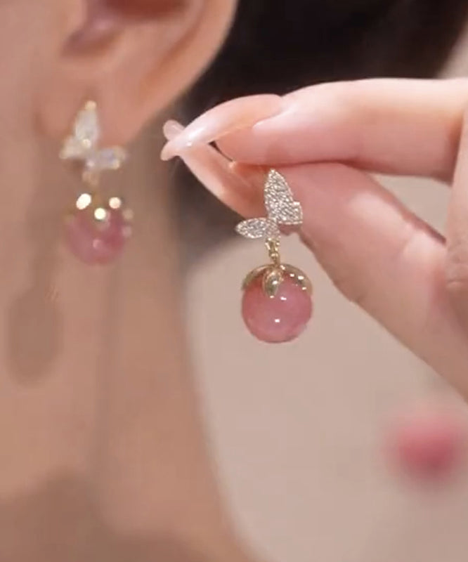 Women's Pink Butterfly Stud Earrings - OutfitLondon