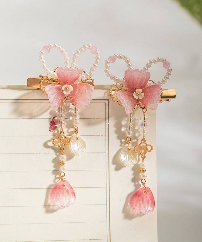 Girls Hair Pins Copper Alloy Pink With Pompoms - OutfitLondon