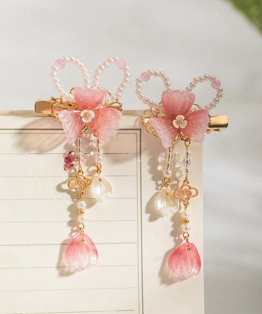 Girls Hair Pins Copper Alloy Pink With Pompoms - OutfitLondon