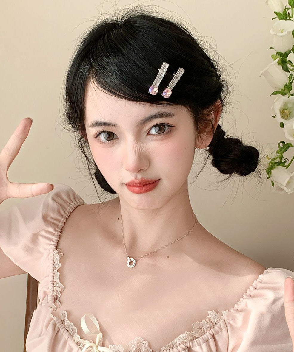 Women's Pink Crystal Hair Pins Metal - OutfitLondon