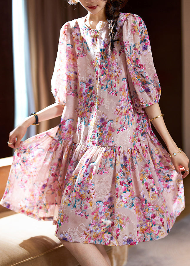 Women's Silk Midi Dress Pink Floral Lightweight - OutfitLondon