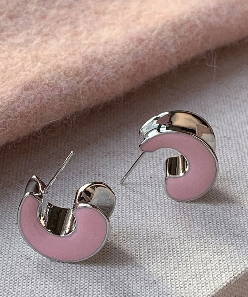 Women's Sterling Silver C Hoop Earrings Drip Glaze Finish - OutfitLondon
