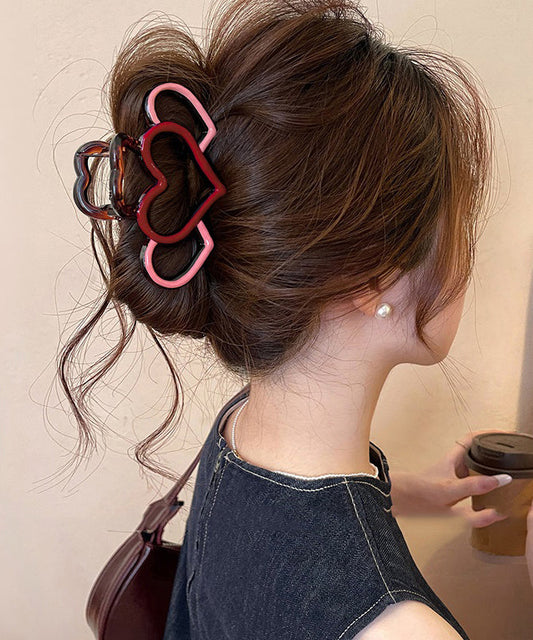 Women's Acrylic Hair Pin Hollow Out Red Pink - OutfitLondon