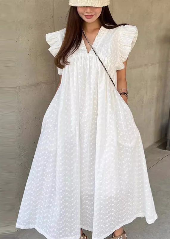 Women's Cotton Sleeveless Dress White Polka Dots Breathable - OutfitLondon