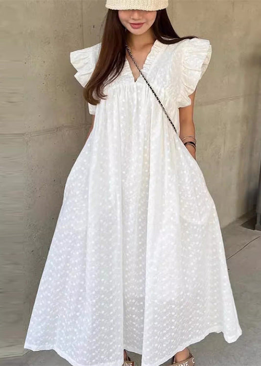 Women's Cotton Sleeveless Dress White Polka Dots Breathable - OutfitLondon