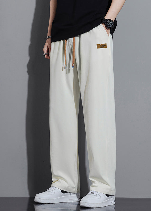 Men's Cotton Pants White Breathable Elastic Waist Casual - OutfitLondon