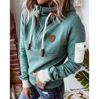 Women's Fleece Lined Half Zip Hoodie - OutfitLondon
