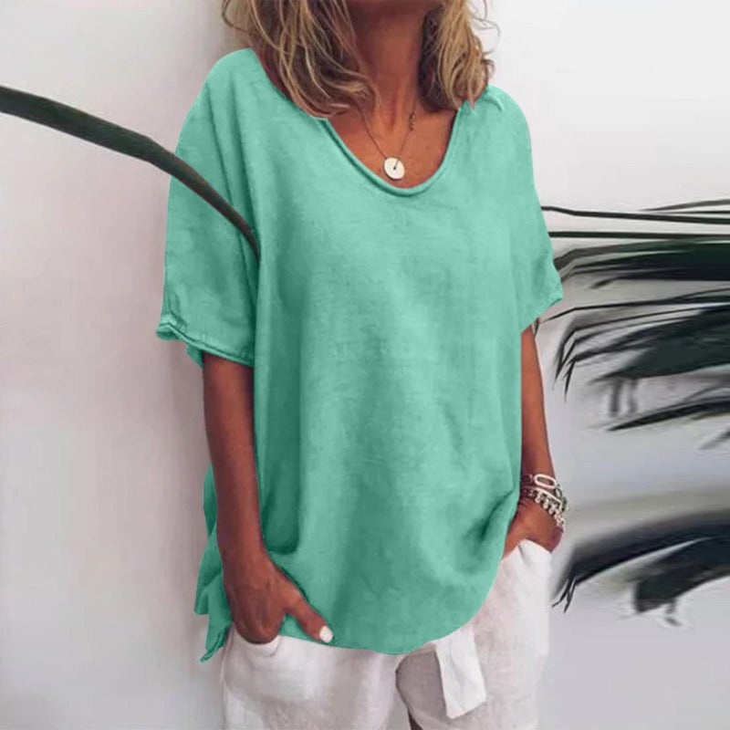 Relaxed Fit Short Sleeve Women's Casual Blouse