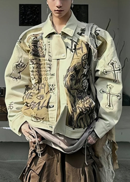 Men's Cotton Patchwork Apricot Coat - OutfitLondon