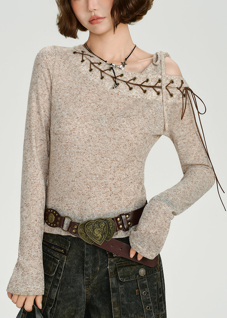 Women's Beige Knit With Cross Straps - OutfitLondon