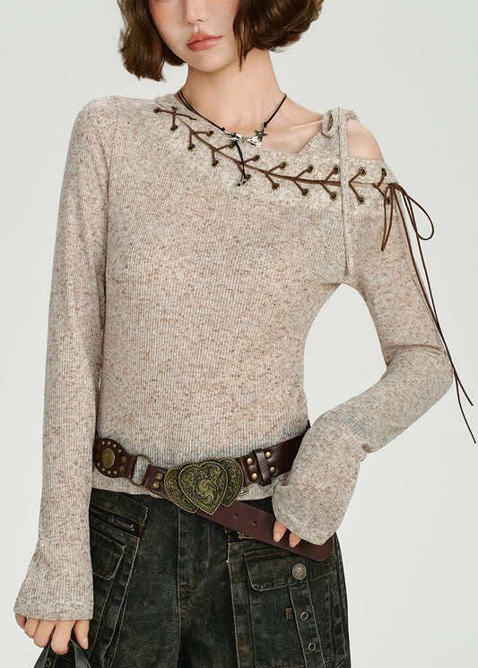 Women's Beige Knit With Cross Straps - OutfitLondon