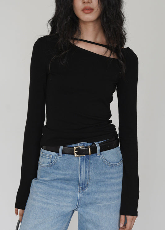 Women's Asymmetrical Cotton Black Comfortable Fit - OutfitLondon