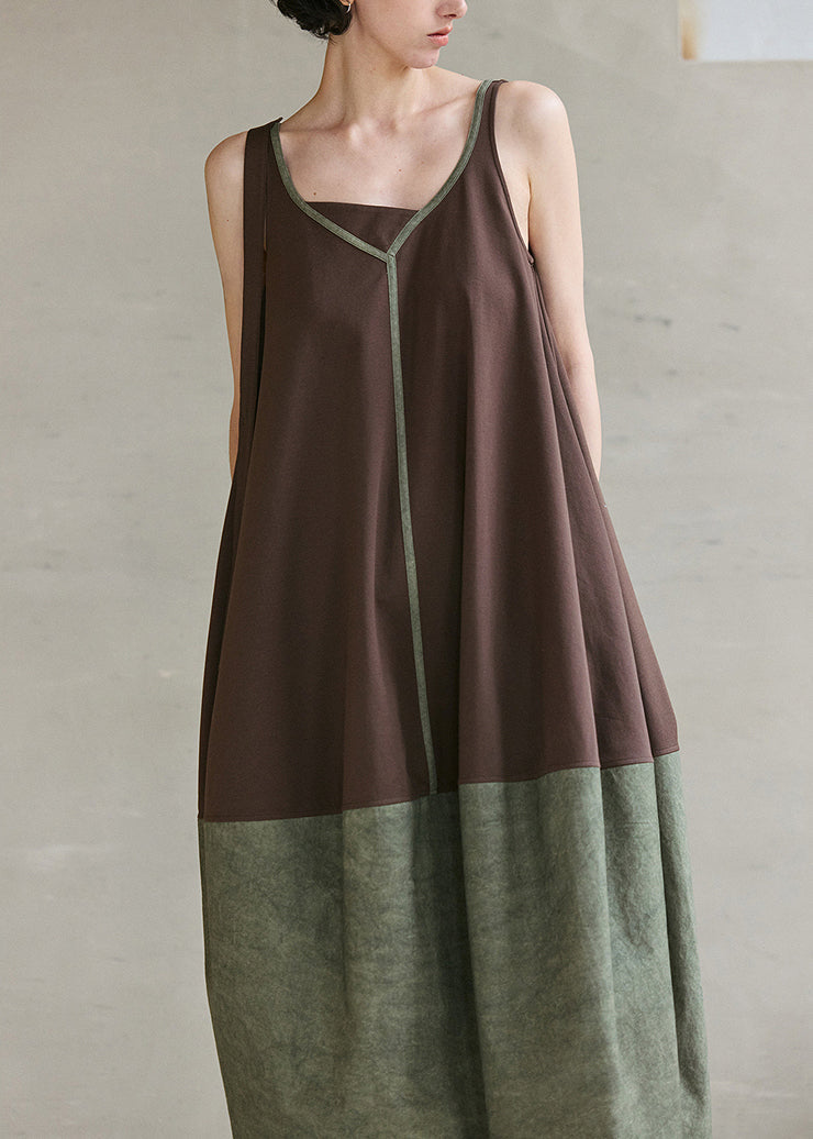 Women's Cotton Sleeveless Dress V Neck Colorblock Lightweight - OutfitLondon