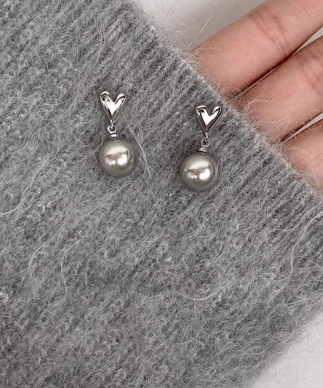Sterling Silver Pearl Drop Earrings Kit Gray - OutfitLondon