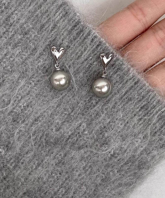 Sterling Silver Pearl Drop Earrings Kit Gray - OutfitLondon