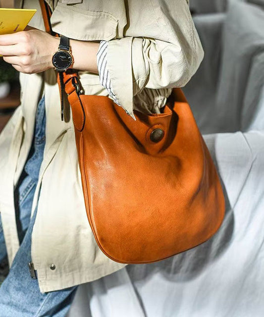 Orange Leather Crossbody Messenger Bag With Zipper - OutfitLondon