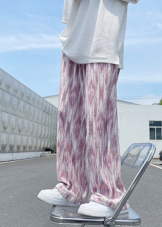 Men's Pink Cotton Pants Oversized Tie Dye Casual - OutfitLondon