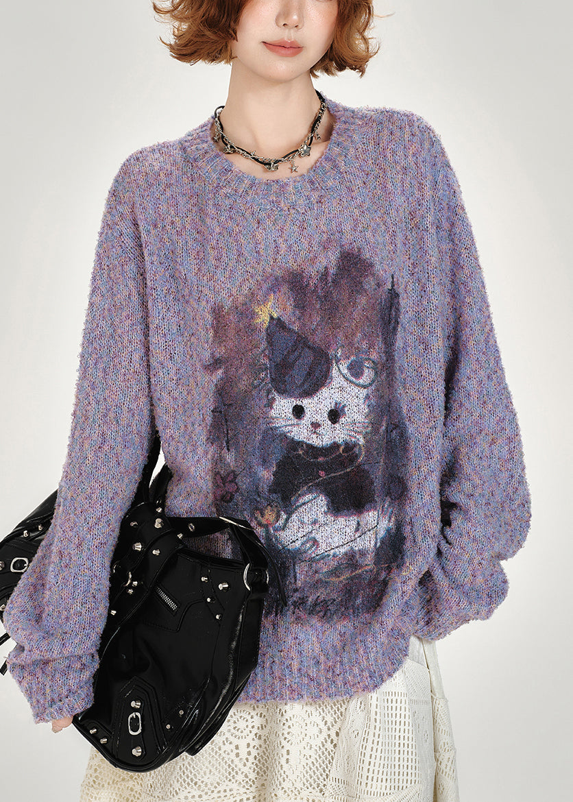 Women's Oversized Purple Knit Cozy Warm 2XL - OutfitLondon